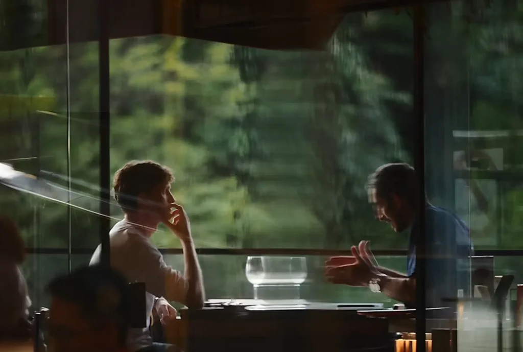 Two people having a private conversation about therapy